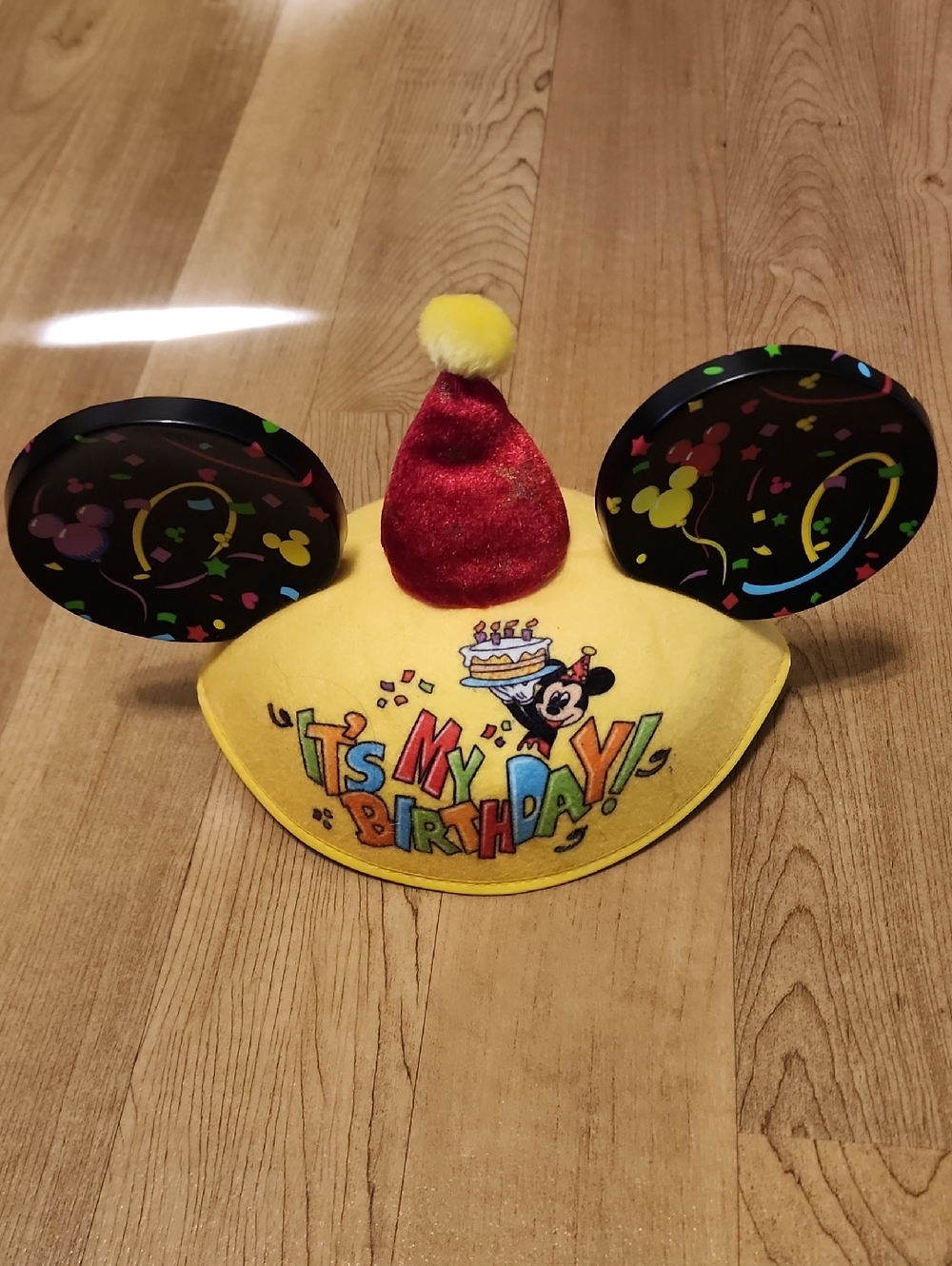 Disney Yellow 'It's My Birthday' Mickey Ears With Red Topper